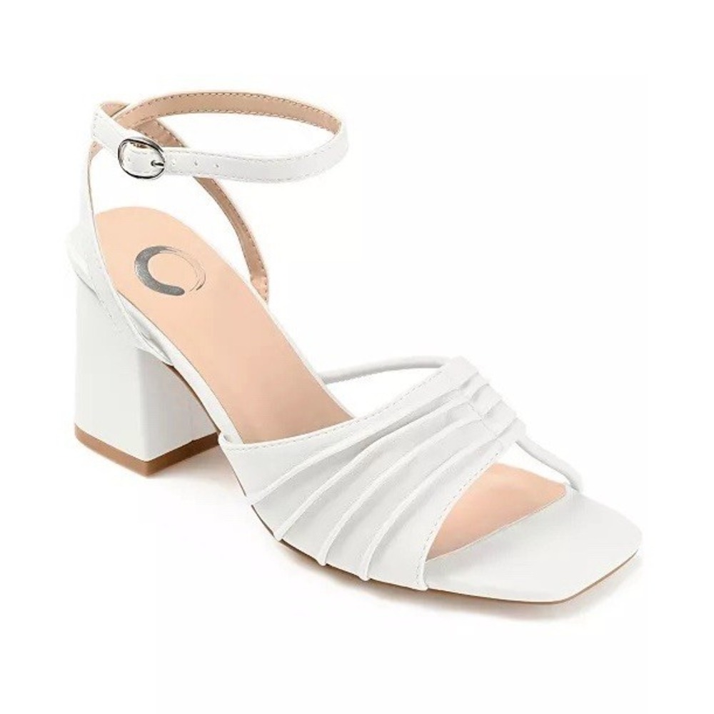 Journee Collection Women's Shillo Open Square Toe Block Heel Sandals White Sz 8